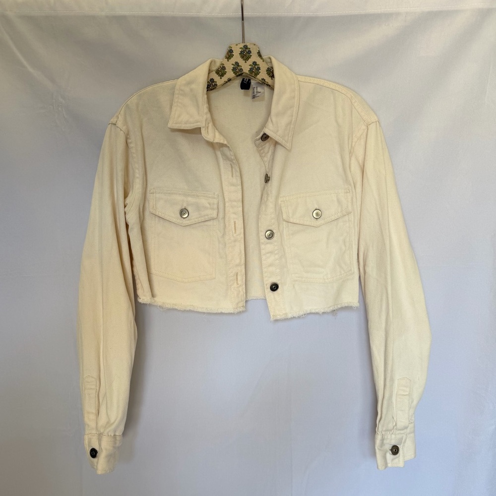 H&M Cropped Jean Jacket Cream XS